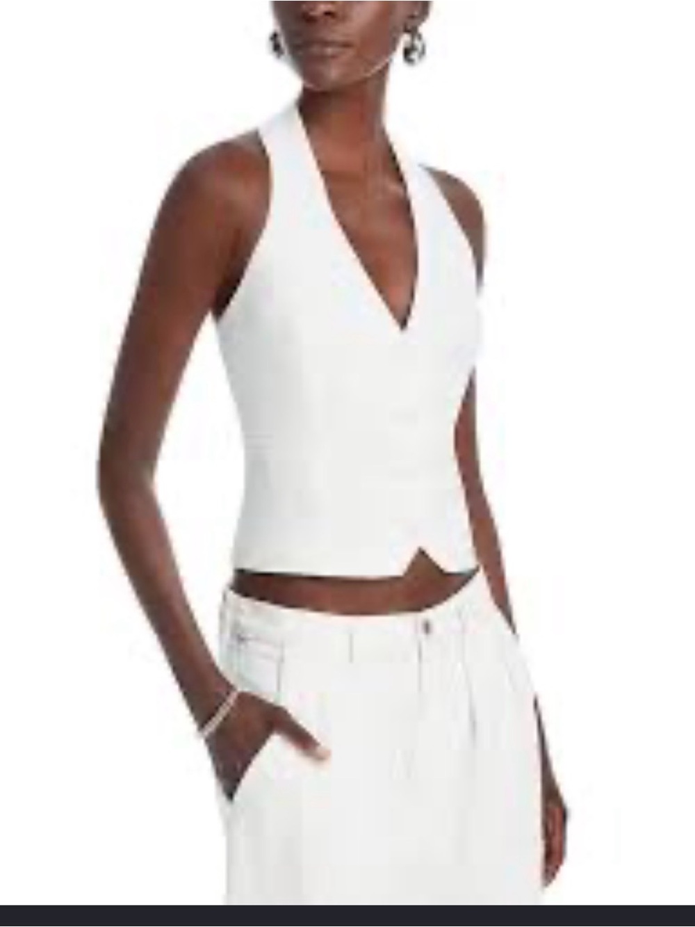 Aqua White V-Neck Halter Crop Camisole